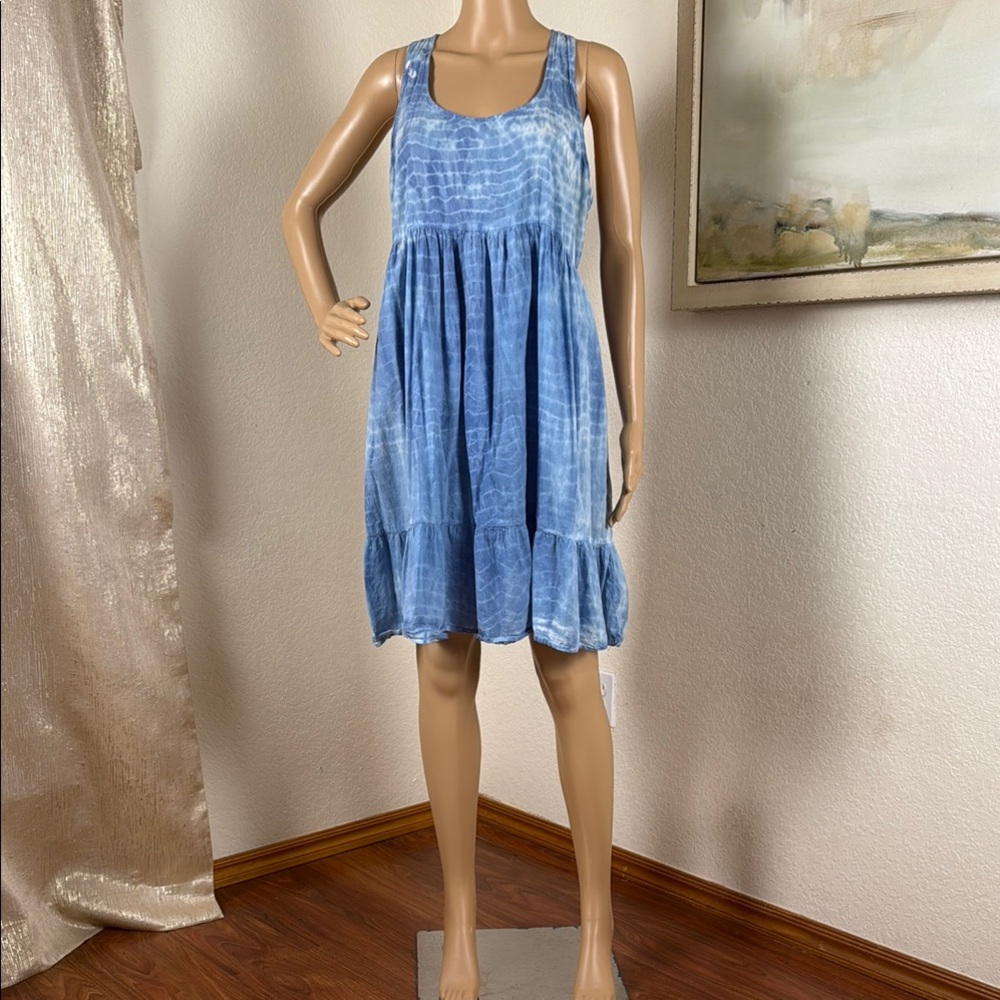 Argee Blue Sleeveless Tie Dye Ruffled Mini Sundress